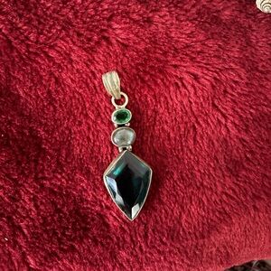 Sterling Silver Green and Black Multi-Stone Pendant